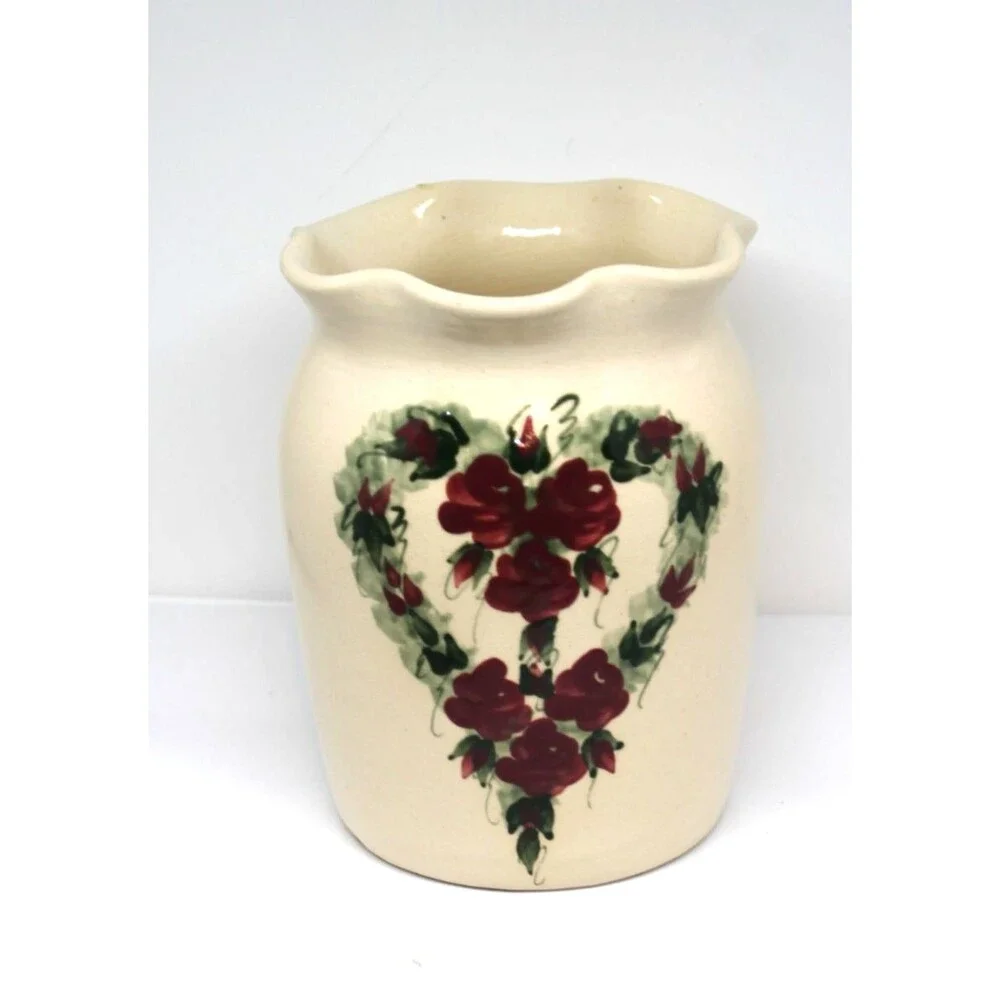 East Texas Pottery Utensil Crock ,Wild Roses, Cottage French Country Style 6